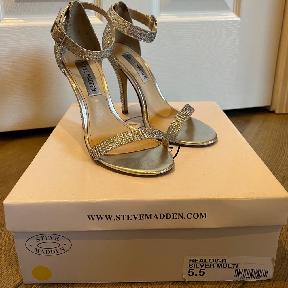 Steve Madden - Size: 5.5 - Silver Rhinestone 4" heels with ankle straps